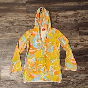 Vintage Lucky Brand Unique Multicolor Hooded Pullover, 100% Cotton, Size S/M